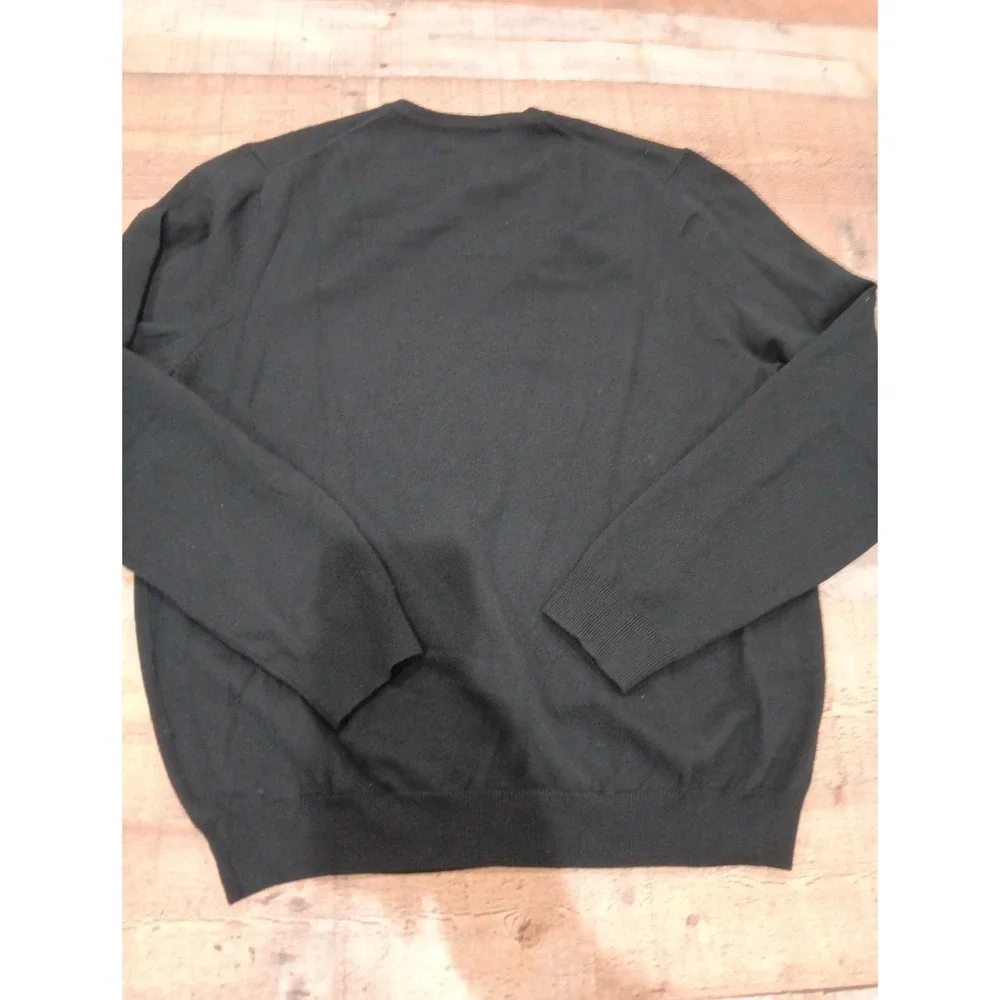 Brooks Brothers Sweater Black V Neck Fine Italian‎ Merino Wool Sz L 2635